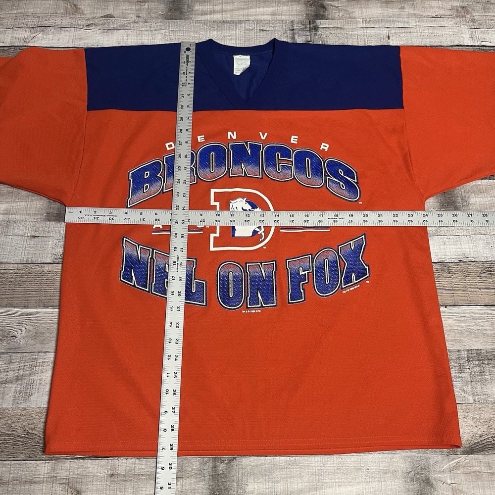 Broncos Jersey Size Large Orange Blue Vintage NFL On Fox Football - Picture 7 of 11